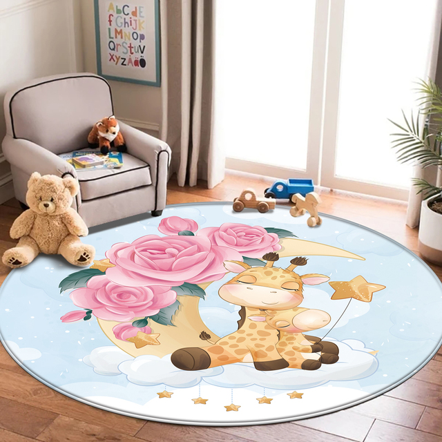 Najlepszy dywan flanelowy dla dzieci z motywem zwierząt - okrągły dywanik do pokoju dziecięcego - Wianko - 19