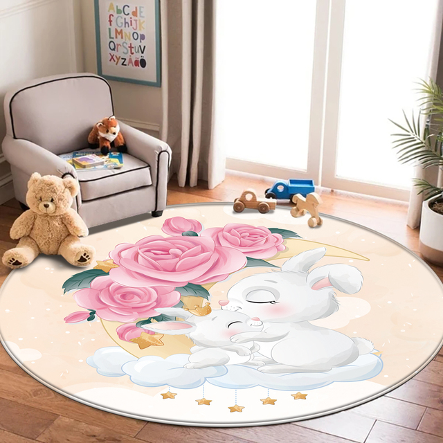 Najlepszy dywan flanelowy dla dzieci z motywem zwierząt - okrągły dywanik do pokoju dziecięcego - Wianko - 24