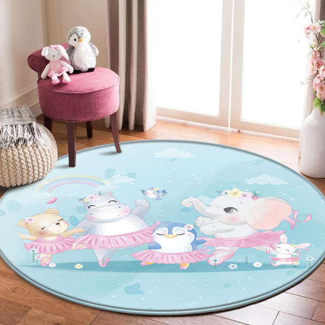 Najlepszy dywan flanelowy dla dzieci z motywem zwierząt - okrągły dywanik do pokoju dziecięcego - Wianko - 7