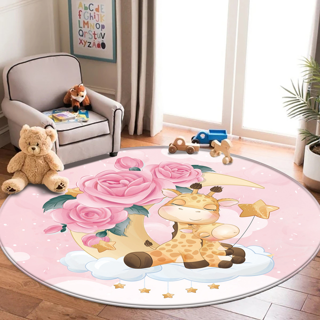 Najlepszy dywan flanelowy dla dzieci z motywem zwierząt - okrągły dywanik do pokoju dziecięcego - Wianko - 20
