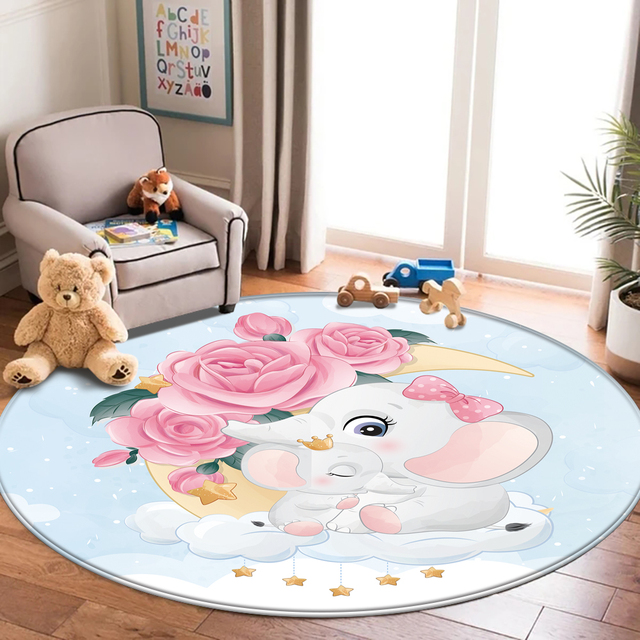 Najlepszy dywan flanelowy dla dzieci z motywem zwierząt - okrągły dywanik do pokoju dziecięcego - Wianko - 26