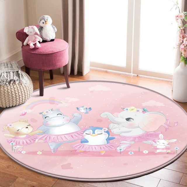 Najlepszy dywan flanelowy dla dzieci z motywem zwierząt - okrągły dywanik do pokoju dziecięcego - Wianko - 8