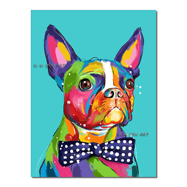 100% ręcznie malowany obraz olejny na płótnie - kolorowy pies z fioletowym łukiem - nordyckie zwierzę - dekoracja do pokoju dziecięcego - Wianko - 6