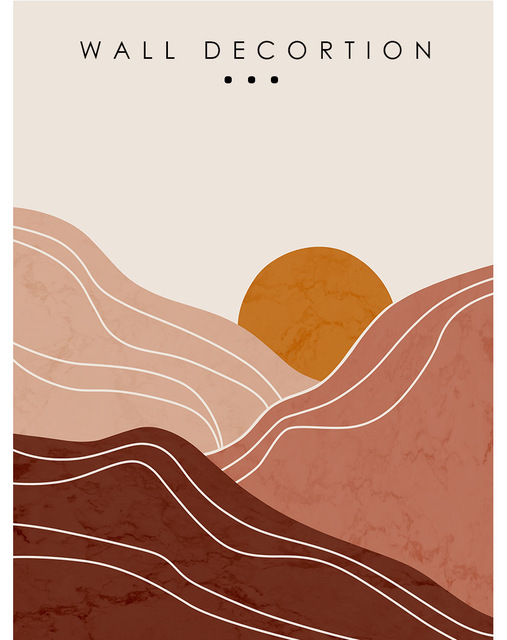 Abstrakcyjne górskie słońce - styl Boho - płótno - malarstwo ścienne - plakat do salonu - dekoracja wnętrza - Wianko - 2