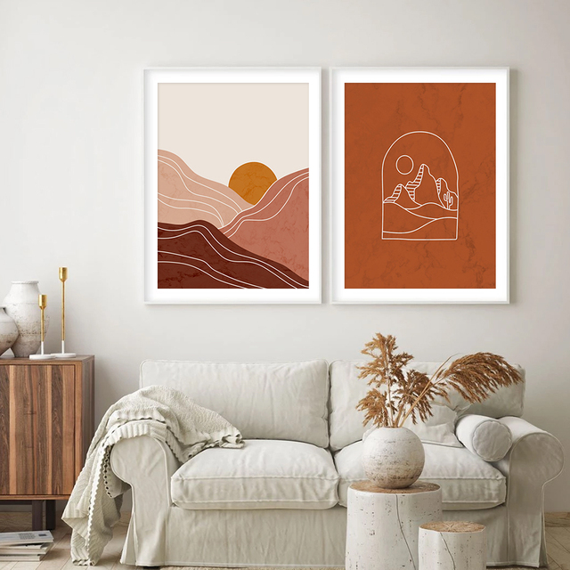 Abstrakcyjne górskie słońce - styl Boho - płótno - malarstwo ścienne - plakat do salonu - dekoracja wnętrza - Wianko - 9