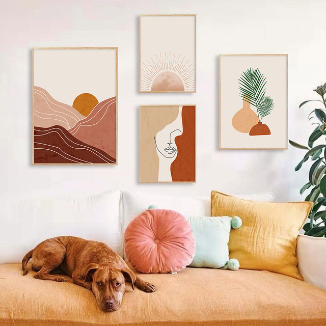 Abstrakcyjne górskie słońce - styl Boho - płótno - malarstwo ścienne - plakat do salonu - dekoracja wnętrza - Wianko - 5