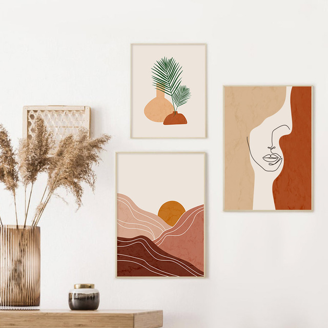 Abstrakcyjne górskie słońce - styl Boho - płótno - malarstwo ścienne - plakat do salonu - dekoracja wnętrza - Wianko - 7