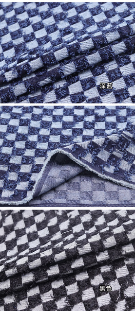 Materiał z modowym Plaid wzorem w imitacji tkaniny dżinsowej i Tweed, kwiatowym wzorem, ciętym wykończeniem oraz żakardowym detalami - Wianko - 4