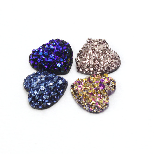 50 sztuk/partia żywica AB Faux Druzy serce Cabochon 12MM Flatback brokat kryształ sztuczny kamień - Wianko - 15