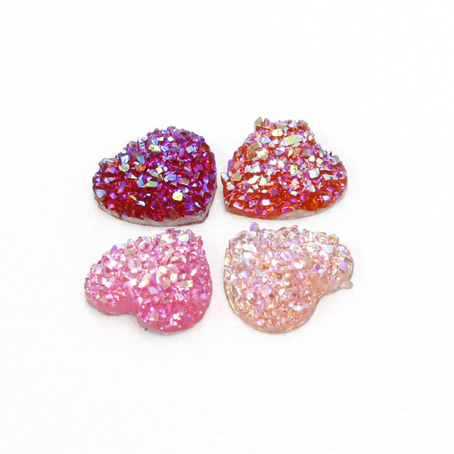 50 sztuk/partia żywica AB Faux Druzy serce Cabochon 12MM Flatback brokat kryształ sztuczny kamień - Wianko - 16