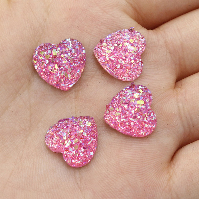 50 sztuk/partia żywica AB Faux Druzy serce Cabochon 12MM Flatback brokat kryształ sztuczny kamień - Wianko - 20