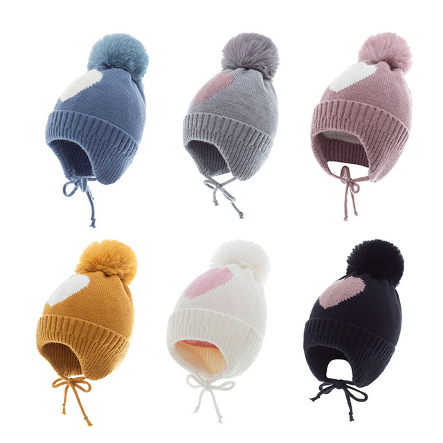 Miękka czapka dla niemowląt z nadrukiem w kształcie serca - dziewczynka/chłopiec, jesień/zima - Wianko - 3