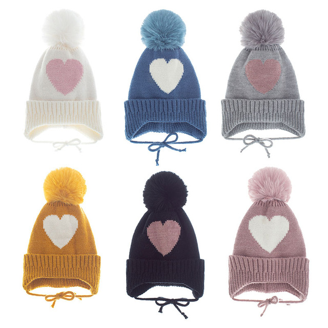Miękka czapka dla niemowląt z nadrukiem w kształcie serca - dziewczynka/chłopiec, jesień/zima - Wianko - 2
