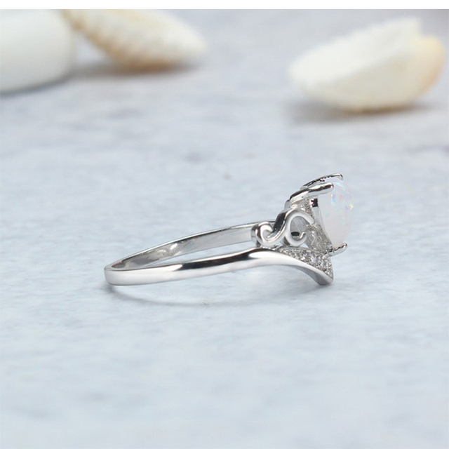 Pierścień dla kobiet - wzór z sercem, cyrkoniami i opalami, kolor srebrny - Wianko - 10