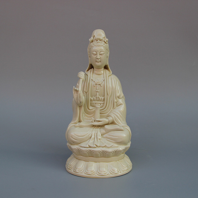 Statua bogini Guanyin bodhisattwa z dehua białej porcelany - ozdoba domu (26 cm) - Wianko - 4