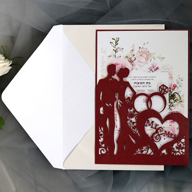 Zaproszenia ślubne panna młoda i pan młody 10 sztuk laserowo wycinane eleganckie kartki z życzeniami - Wianko - 8