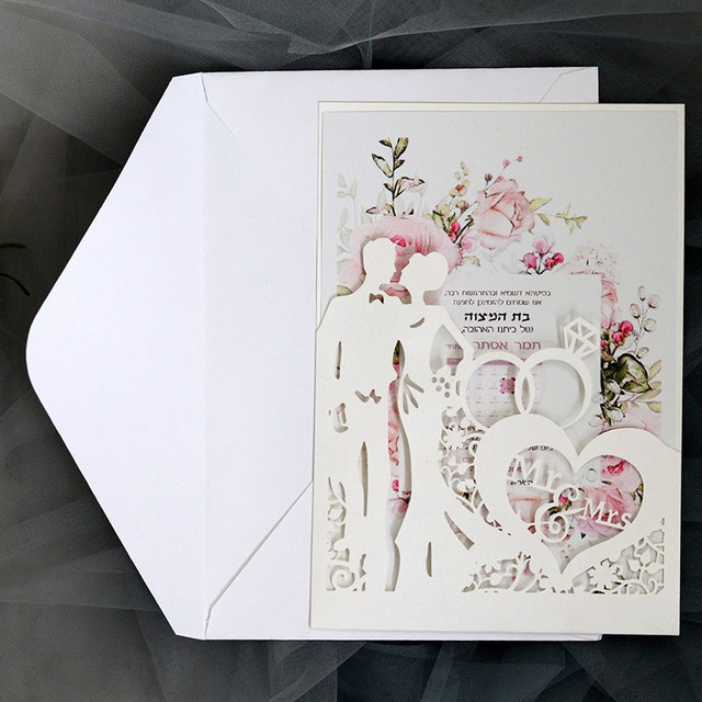 Zaproszenia ślubne panna młoda i pan młody 10 sztuk laserowo wycinane eleganckie kartki z życzeniami - Wianko - 9