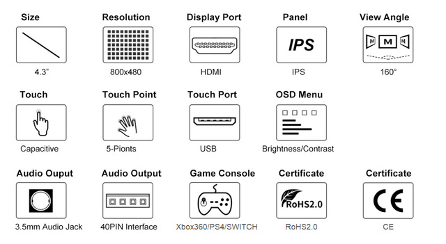 Monitor LCD 4.3 z ekranem dotykowym i portem HDMI dla Raspberry Pi 4/3/Zero, obsługa Raspbian/Ubuntu/Windows 10/8 - Wianko - 2