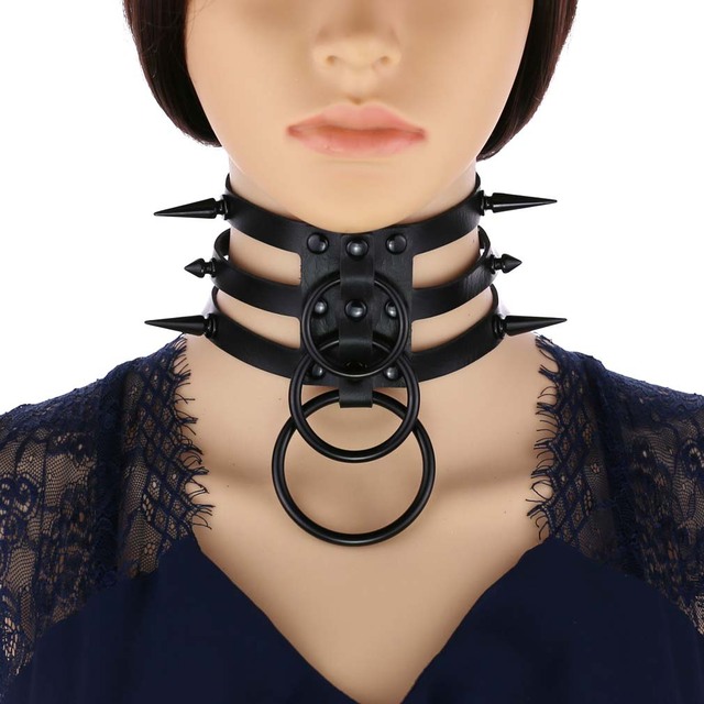 Naszyjnik Choker KMVEXO 2020 z czarnym skórzanym wstążką, zapinanym na nitkę, o wyraźnych punkowych wzorach i kolcach, w stylu goth, dla odważnych kobiet, Emo biżuteria - Wianko - 1