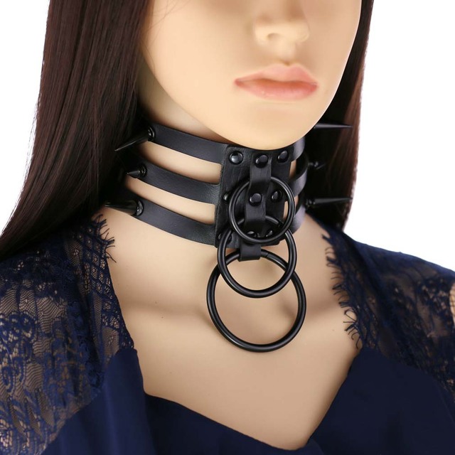 Naszyjnik Choker KMVEXO 2020 z czarnym skórzanym wstążką, zapinanym na nitkę, o wyraźnych punkowych wzorach i kolcach, w stylu goth, dla odważnych kobiet, Emo biżuteria - Wianko - 2
