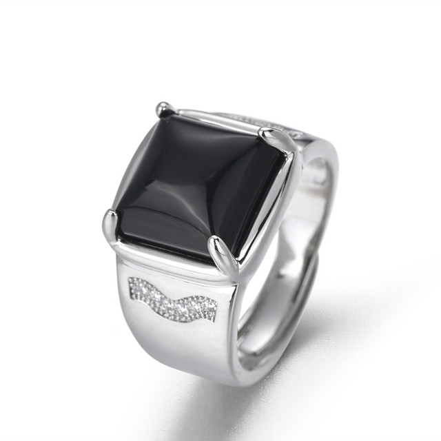 Męski pierścień srebrny 925 z obsydianem i cyrkoniami - biżuteria na ślub, zaręczyny - Wianko - 7