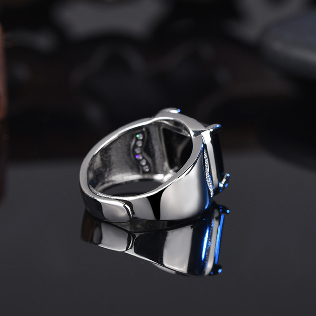 Męski pierścień srebrny 925 z obsydianem i cyrkoniami - biżuteria na ślub, zaręczyny - Wianko - 4