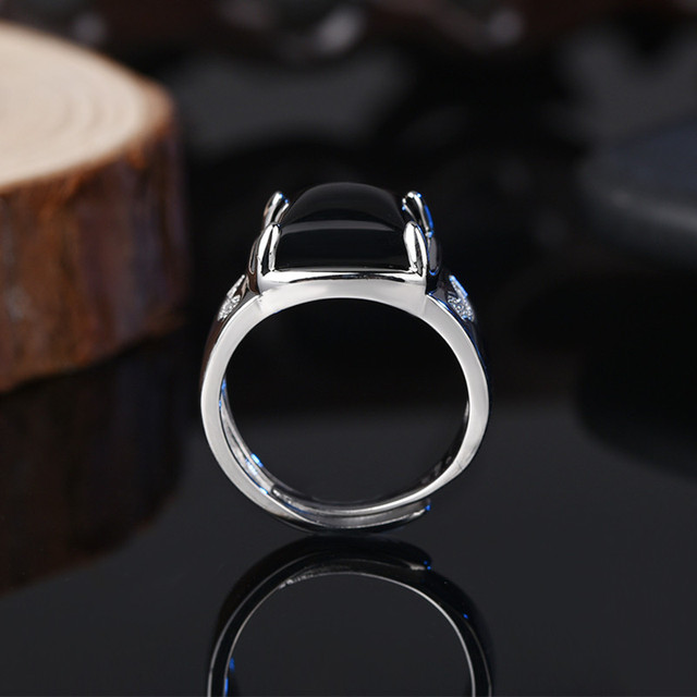 Męski pierścień srebrny 925 z obsydianem i cyrkoniami - biżuteria na ślub, zaręczyny - Wianko - 5