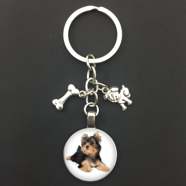Brelok z kreskówkowym psem - moda i kreatywny wisiorek z szklanym kaboszonem do kluczy samochodowych i biżuterii - Wianko - 1