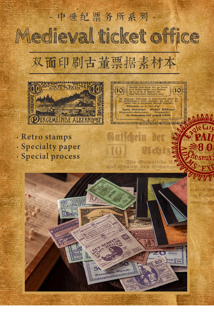 Yoofun Vintage Bloczek Notatników 20 Arkuszy Papieru Biletowego z Retro Nadrukiem - DIY Scrapbooking, Pamiętnik, Czasopismo - Wianko - 2