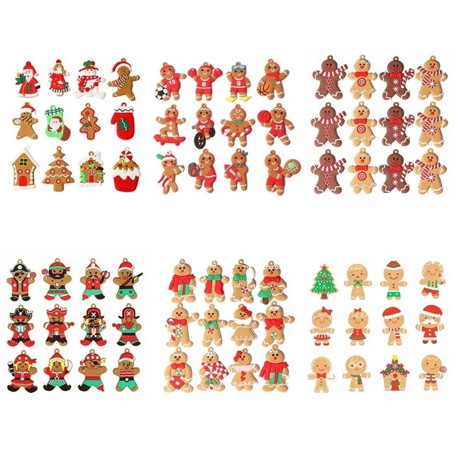12 sztuk uroczych wiszących ozdób - Gingerbread Man różne kształty, glina, figurka, lalki, Charms na choinkę - Wianko - 8