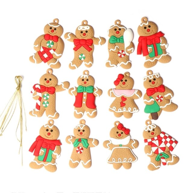 12 sztuk uroczych wiszących ozdób - Gingerbread Man różne kształty, glina, figurka, lalki, Charms na choinkę - Wianko - 5