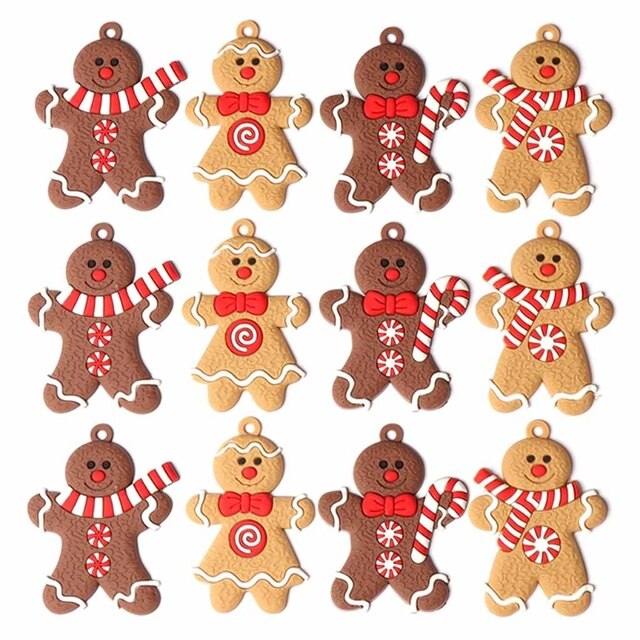 12 sztuk uroczych wiszących ozdób - Gingerbread Man różne kształty, glina, figurka, lalki, Charms na choinkę - Wianko - 4