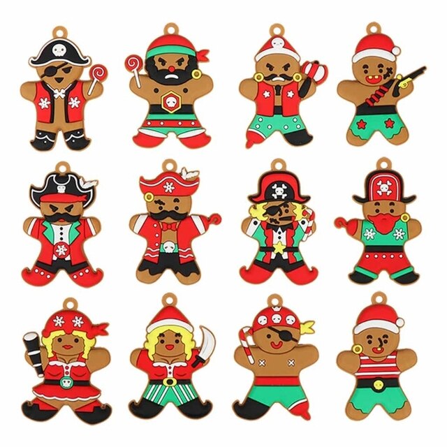 12 sztuk uroczych wiszących ozdób - Gingerbread Man różne kształty, glina, figurka, lalki, Charms na choinkę - Wianko - 3