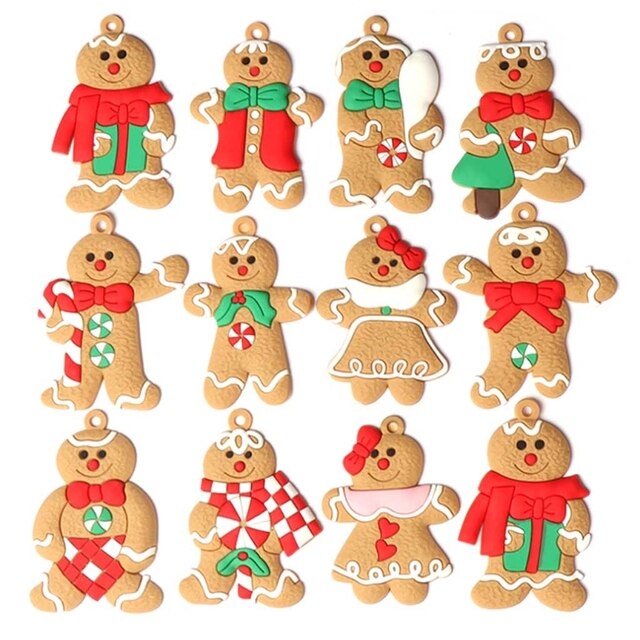 12 sztuk uroczych wiszących ozdób - Gingerbread Man różne kształty, glina, figurka, lalki, Charms na choinkę - Wianko - 2
