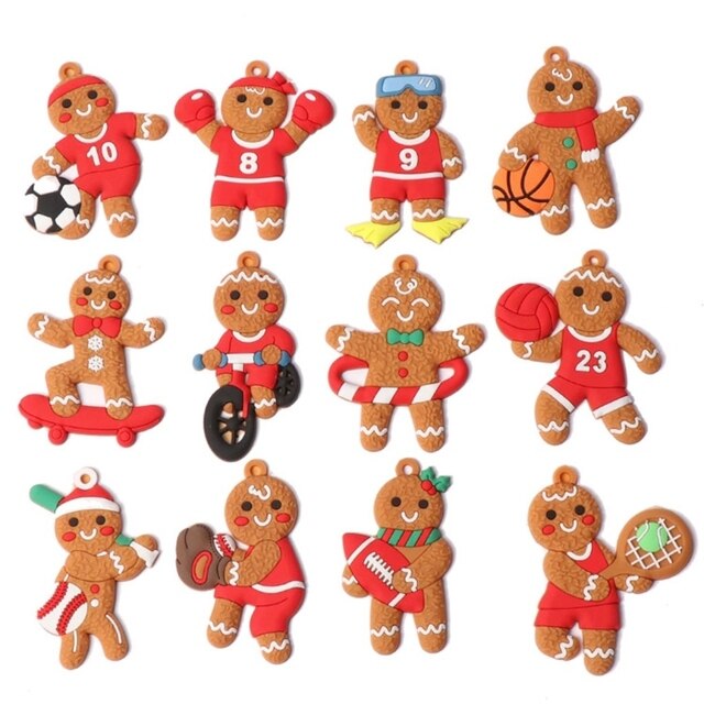 12 sztuk uroczych wiszących ozdób - Gingerbread Man różne kształty, glina, figurka, lalki, Charms na choinkę - Wianko - 1