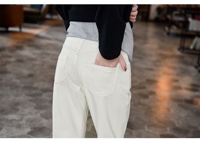 Spodnie dżinsowe dla kobiet w ciąży - Macierzyński brzuch, długa długość, biały, Plus rozmiar, jesienne - Wianko - 15
