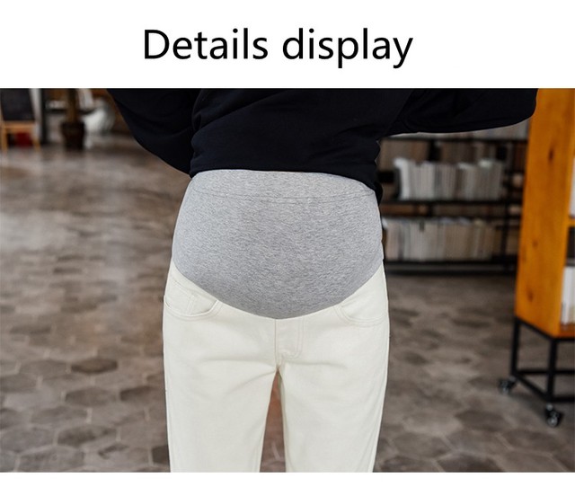 Spodnie dżinsowe dla kobiet w ciąży - Macierzyński brzuch, długa długość, biały, Plus rozmiar, jesienne - Wianko - 10