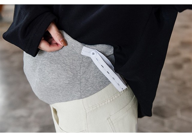 Spodnie dżinsowe dla kobiet w ciąży - Macierzyński brzuch, długa długość, biały, Plus rozmiar, jesienne - Wianko - 13