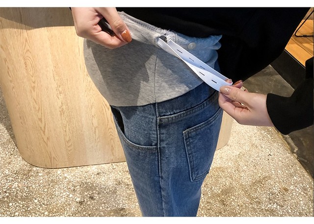 Spodnie dżinsowe dla kobiet w ciąży - Macierzyński brzuch, długa długość, biały, Plus rozmiar, jesienne - Wianko - 25