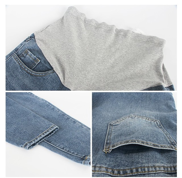 Spodnie dżinsowe dla kobiet w ciąży - Macierzyński brzuch, długa długość, biały, Plus rozmiar, jesienne - Wianko - 27
