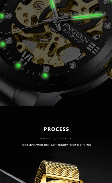 Mechaniczny zegarek męski z widocznym mechanizmem i bransoletą z siateczki - złoty - Wianko - 8