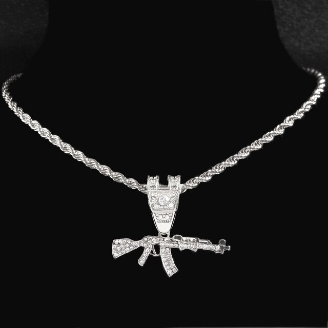 Naszyjnik łańcuszkowy HipHop Punk AK47 pistolet kubański naszyjnik dla kobiet i mężczyzn 13mm szerokość Miami Link Choker Rock biżuteria - Wianko - 8