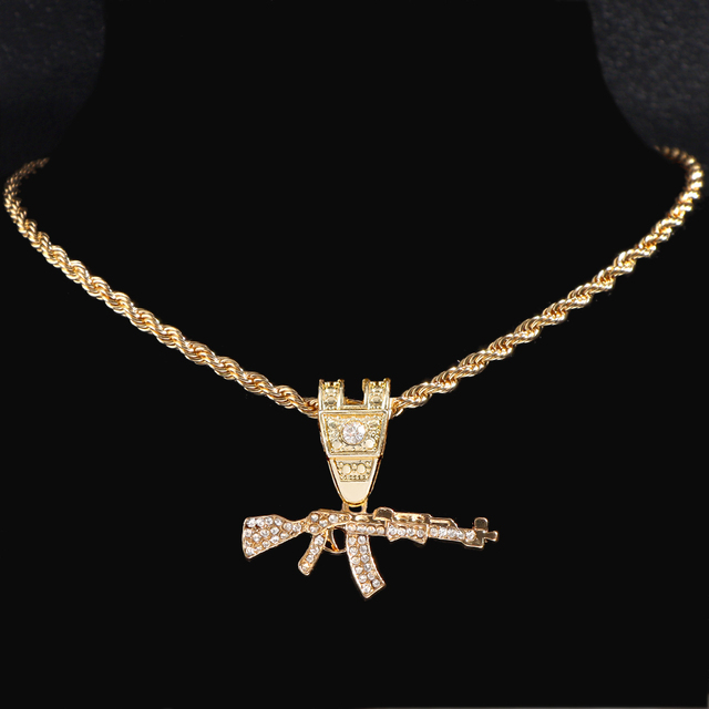 Naszyjnik łańcuszkowy HipHop Punk AK47 pistolet kubański naszyjnik dla kobiet i mężczyzn 13mm szerokość Miami Link Choker Rock biżuteria - Wianko - 7
