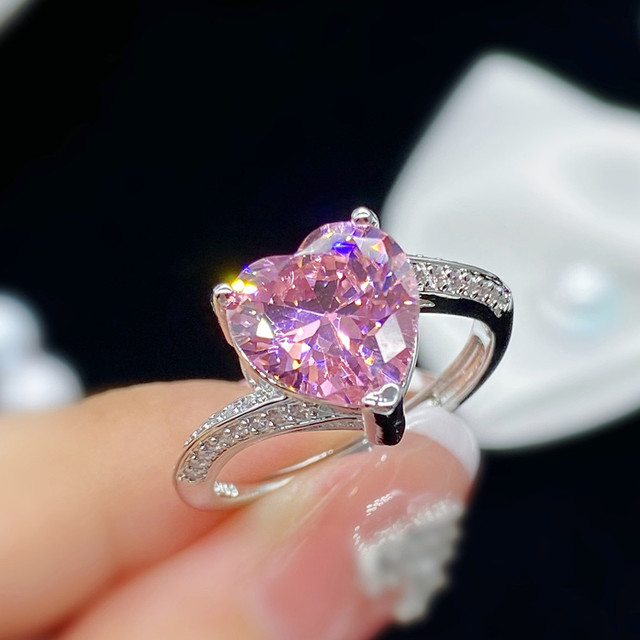 Kwarcowe pierścionki Love Heart z różowymi kryształowymi diamentami w klasycznym stylu, wykonane z 18-karatowego białego złota lub srebra - Wianko - 16