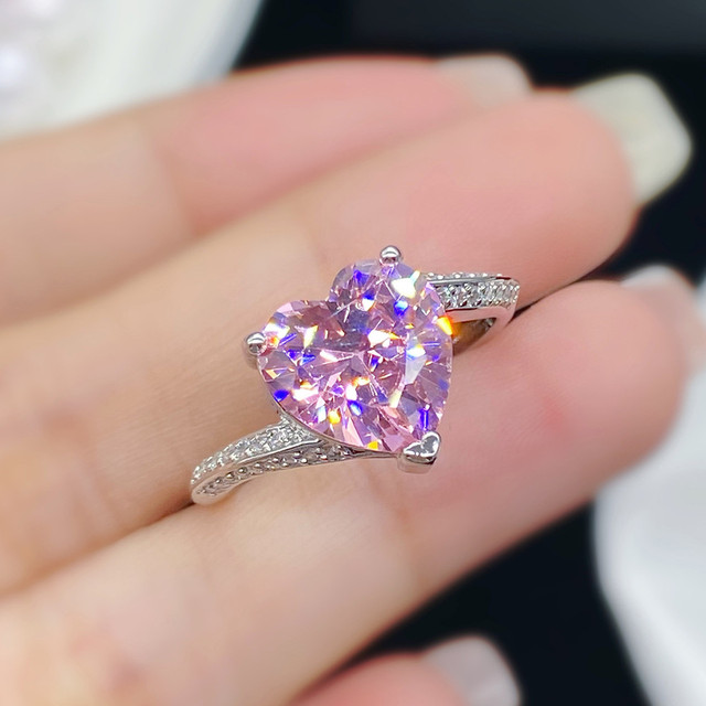 Kwarcowe pierścionki Love Heart z różowymi kryształowymi diamentami w klasycznym stylu, wykonane z 18-karatowego białego złota lub srebra - Wianko - 15