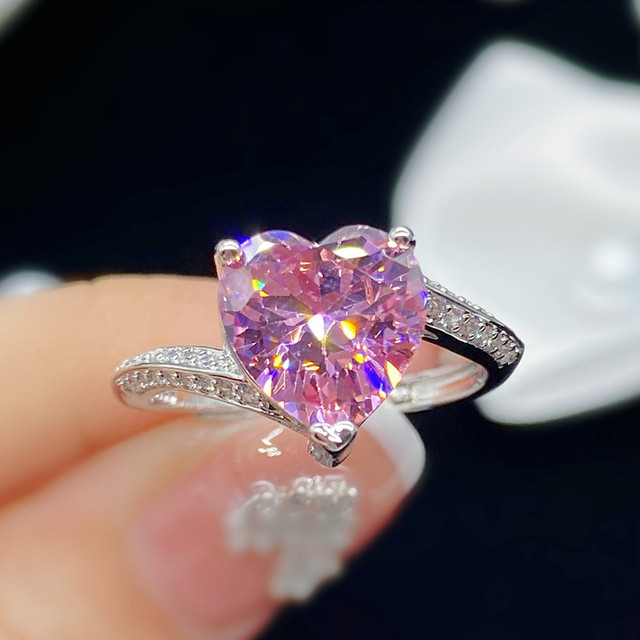 Kwarcowe pierścionki Love Heart z różowymi kryształowymi diamentami w klasycznym stylu, wykonane z 18-karatowego białego złota lub srebra - Wianko - 13