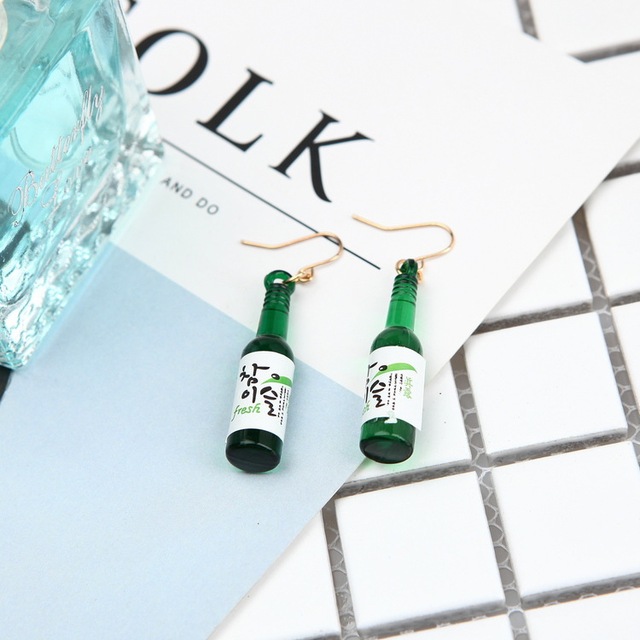 Symulacja kolczyki do butelek wina w nowoczesnym wzornictwie zielone i brązowe kolczyki w stylu kropli - Wianko - 6