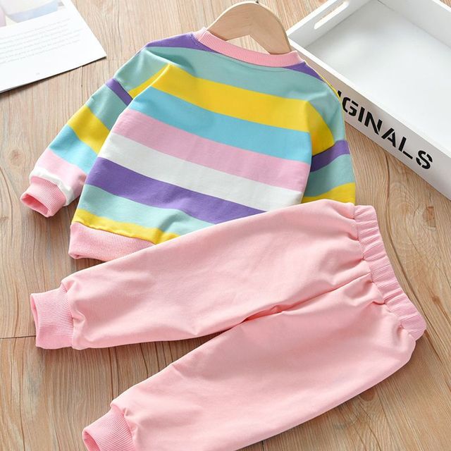 Zestaw sportowego stroju dla dziewczynek z bluzą z kapturem i spodniami w paski – idealny na wiosnę i jesień - Wianko - 5