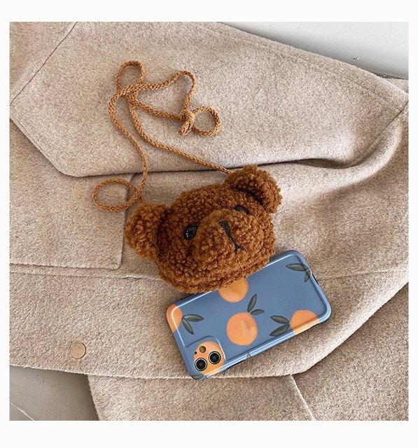Dziewczęca pluszowa torebka w kształcie miękkiego niedźwiedzia z zamkiem i kieszonką na monety oraz klucze - Wianko - 12