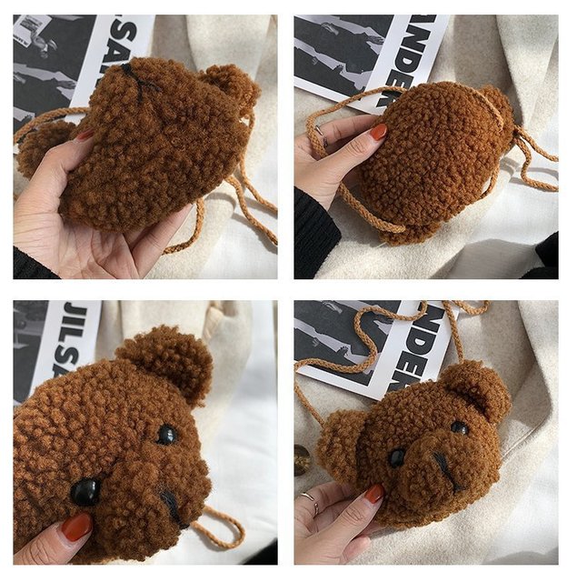 Dziewczęca pluszowa torebka w kształcie miękkiego niedźwiedzia z zamkiem i kieszonką na monety oraz klucze - Wianko - 4